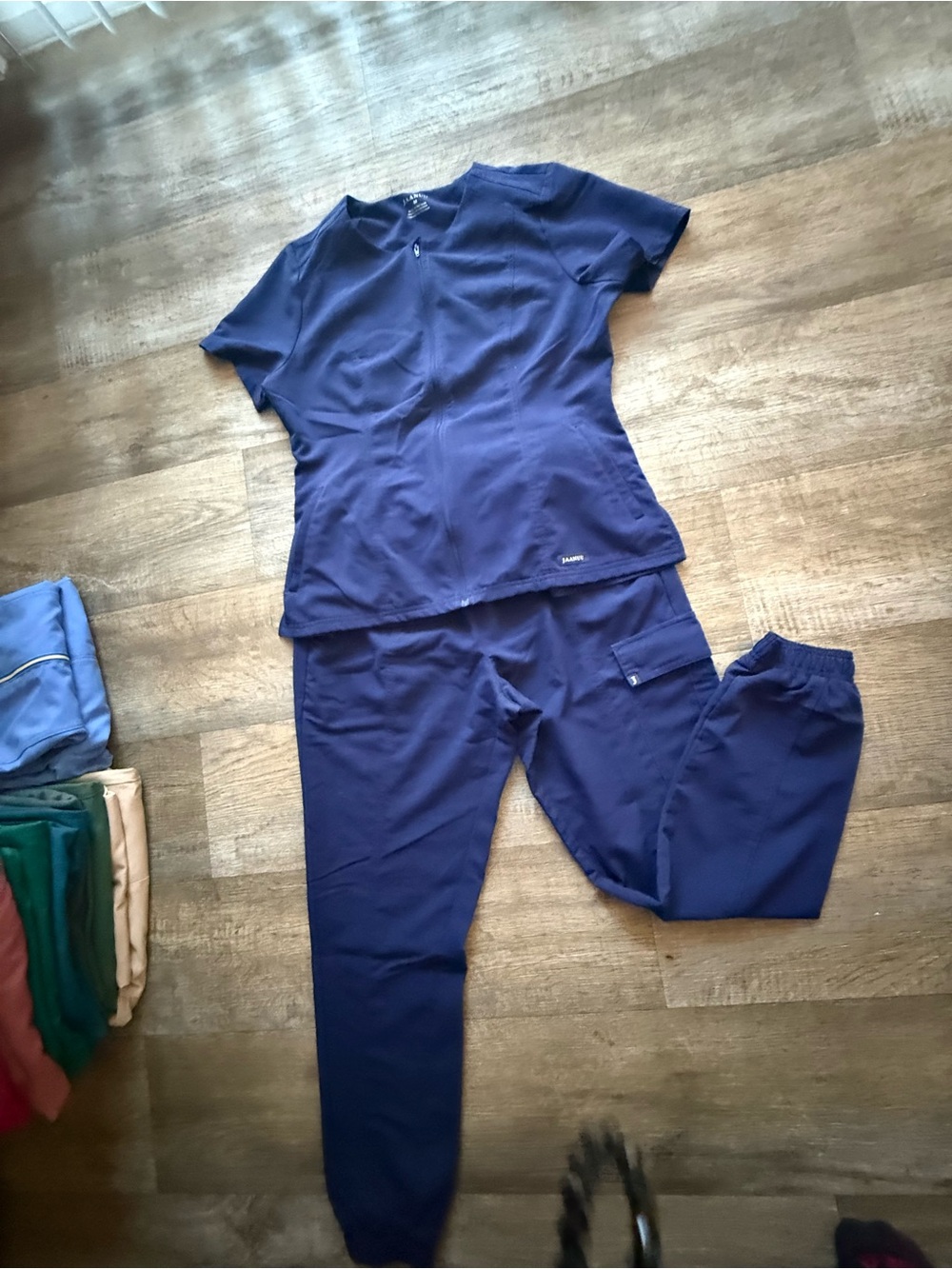 Jaanuu Women's Navy Scrub Top & Jogger Pants Set